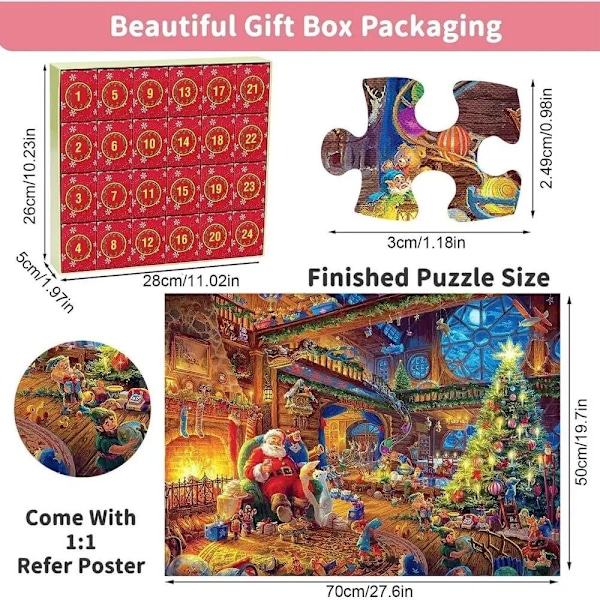 Sendes fra Sverige Puzzle Julekalender 2024, 1008 puslespilsbrikker 24 dage Pejs Pejs Puslespil 800 FIRE PLACE - julnedräkning julkalend