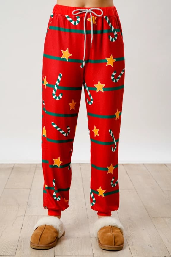 Dame Candy Cane Julepyjamas Stribet Loungesæt Jule-PJs Sæt rød red XL