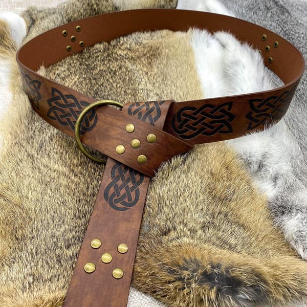 Middelalderbælte til mænd Retro stil kostume præget nitte PU Brown