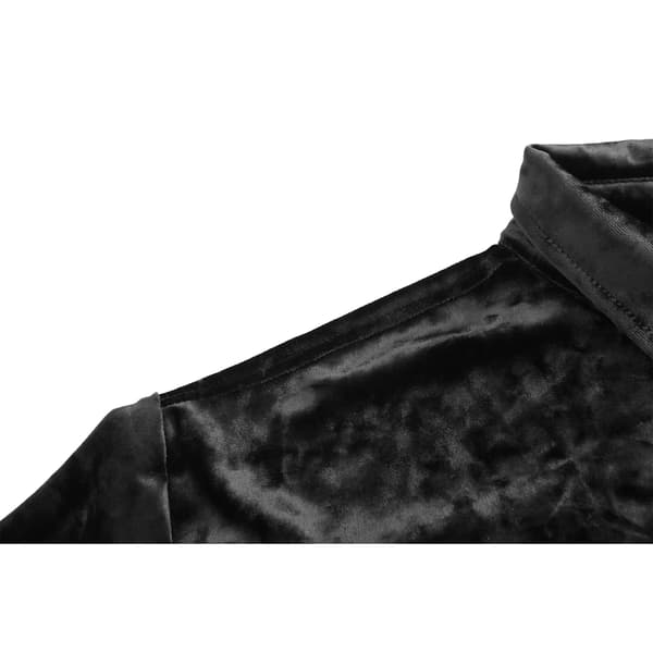 Langærmet fløjlsskjorte til mænd med knapper, krave og bluse, sort Black M