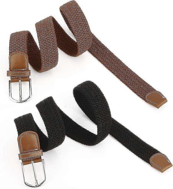 2-pak Stretch Flettede Stretch Bælter til Kvinder, Elastisk Bælte, Elastiske Stofbælter til Mænd, Damebælter til Jeans Black brown