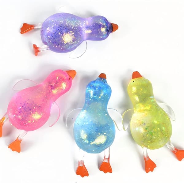 Squishy Glitter Ænder Dyre Stressbolde Stressaflastende Sensorisk Legetøj Påskekurvfyld (4 stk.)