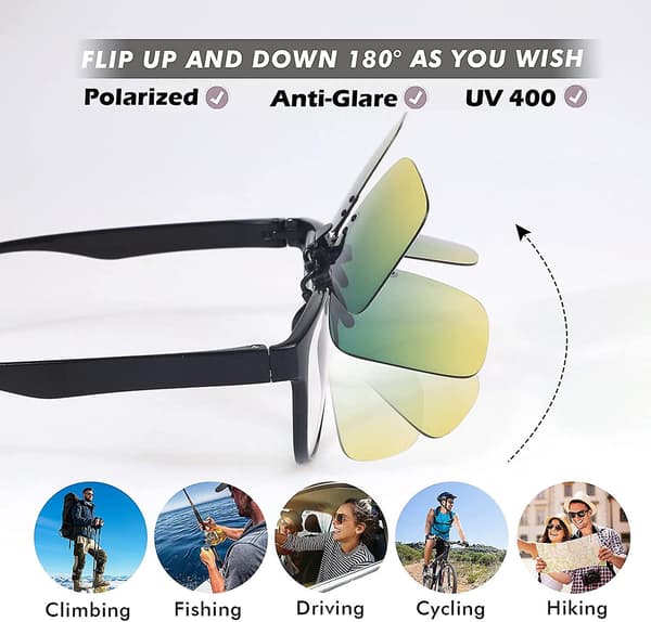 Clip-on Solglasögon 4-pack, Polariserade Linser Passar Över Glasögon med Synproblem, Uppfällbara Bågfria Närsynta Solglasögon Kompatibla med Män Kvinnor