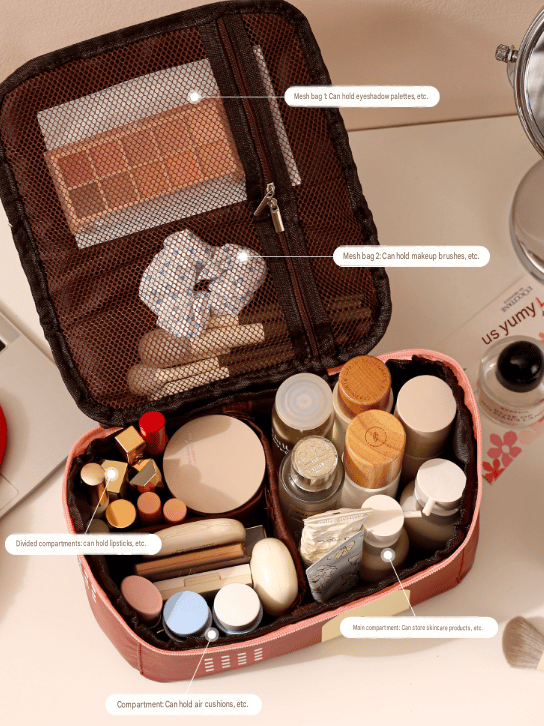 Dopamin-stil Lille Hus Makeuptaske – Stor Kapacitet PU Håndholdt Toilettaske Organizer blue
