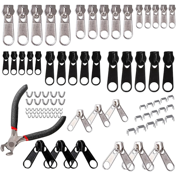 Sett, 85 deler Glidelås Reparasjonssett, 3mm, 5mm, 8mm Metall Glidelås - Perfet Y