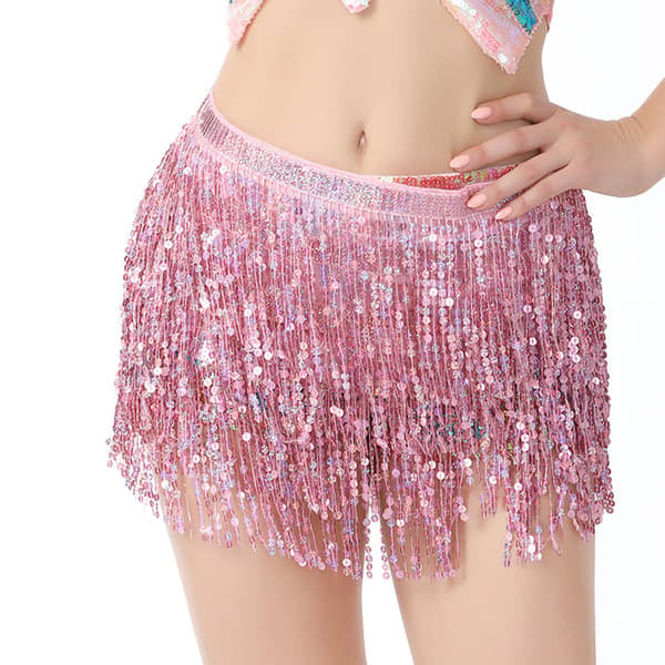 Mage-dans paljett hofteskjerf for kvinner Boho-stil festkostyme for dansefester White