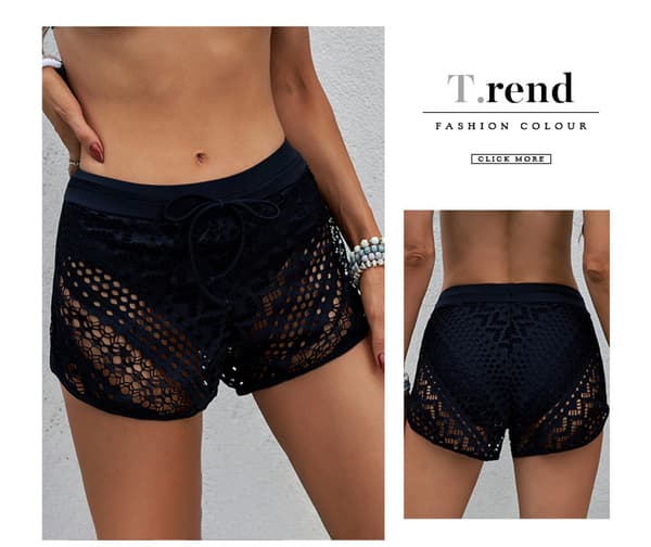 Højtaljede badeshorts til kvinder, blondebadedragt, badebukser, sort M