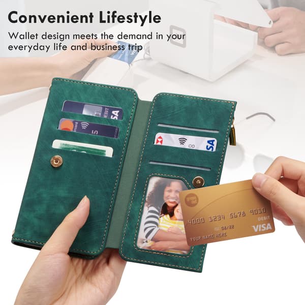 Etui til Samsung Galaxy, lynlås flip læder grøn brown A13 4G/5G