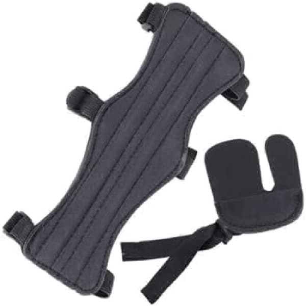 (Black) Archery Armguard, Adjustable Archery Armguard with Finger Guard-1 set