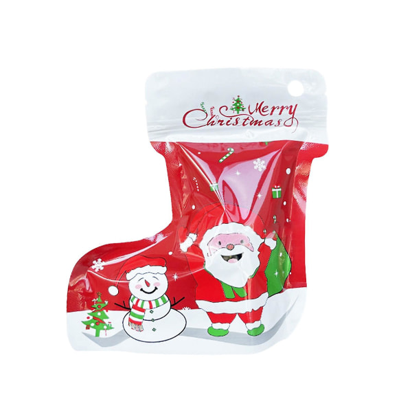 10st presentpåsar jultema strumpa form självförslutande dragkedja med hängande hål jultomten älg förpackningspåsar till jul Red