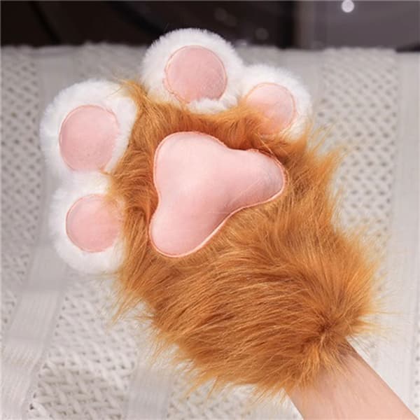 Søde Kattepote Vinterhandsker til Kvinder, Cosplay Varme Håndvarmere med Poteprint Design til Kvinder Sort Black 1pair