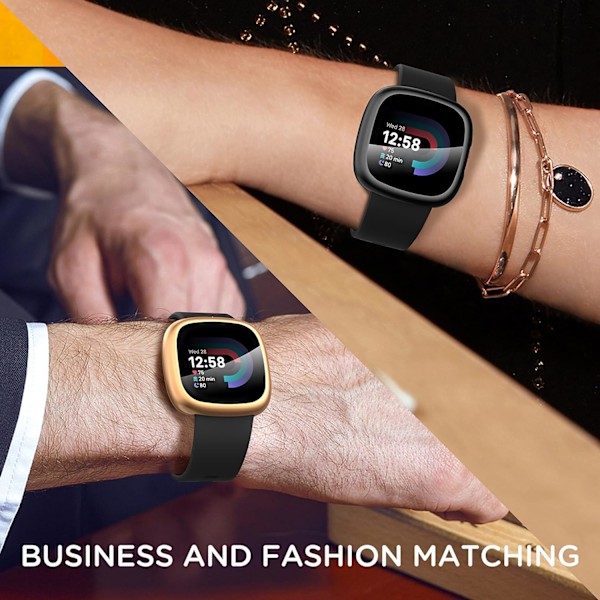 4-pakning etui for Fitbit Versa 4/Sense 2 skjermbeskytter, HD støtsikker myk TPU fullstendig beskyttelse skjermbeskyttelsesetui for Fitbit V Black+Silver+Rose Gold+Clear