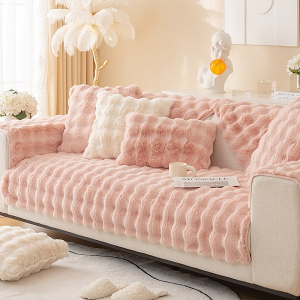 Kanin Plysch Sofföverdrag L Form 1/2/3/4 Sits Sofföverdrag Hörnsoffa U Form, 2023 Nytt Universal Halkfritt Soffskydd, Supermjuk Soffa rosa pink 90*180cm