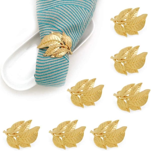 Gold Napkin Rings Set Of 8 - Elegant Antique Gold Alloy Fall Leaf Metal Napkin Ring For Thanksgiving And Christmas - Dining Table Decor