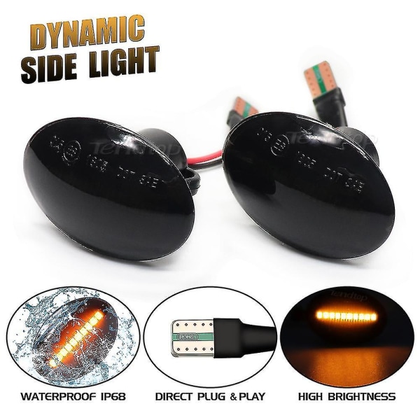 Amber LED Dynamiskt Blinkande Sidomarkörlampa för Fiat 500 500c 500l för Abarth 500 595 695 Alfa 4c Lancia Dynamic Crystal