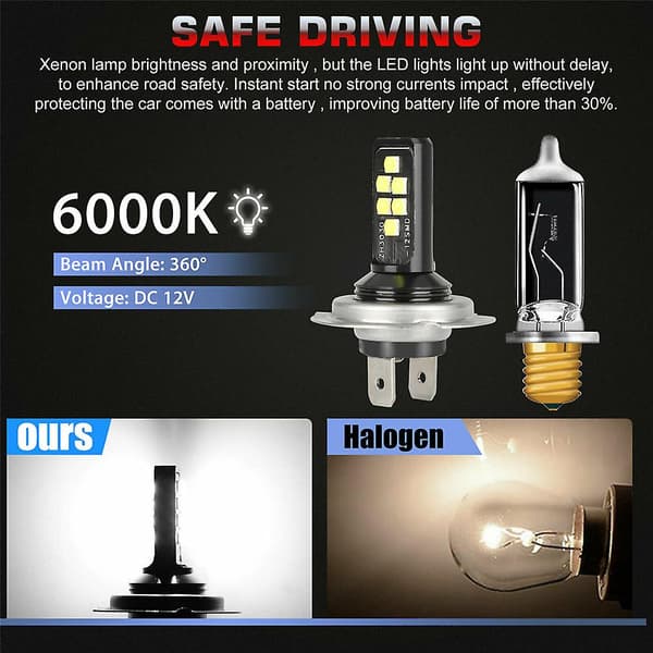 4x H7 LED-frontlykter for nærlys, 60000 lm, 6000 k, 220 W, kald hvit