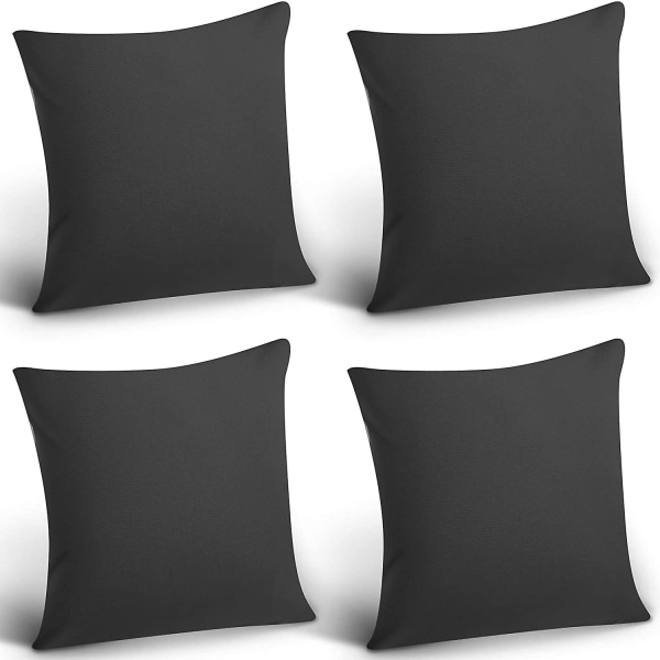 4-pack dekorativa vattentäta kuddfodral utomhus 18x18 tum Cover Fyrkantigt kuddfodral för balkongsoffa (svart, 4pack-18x18)
