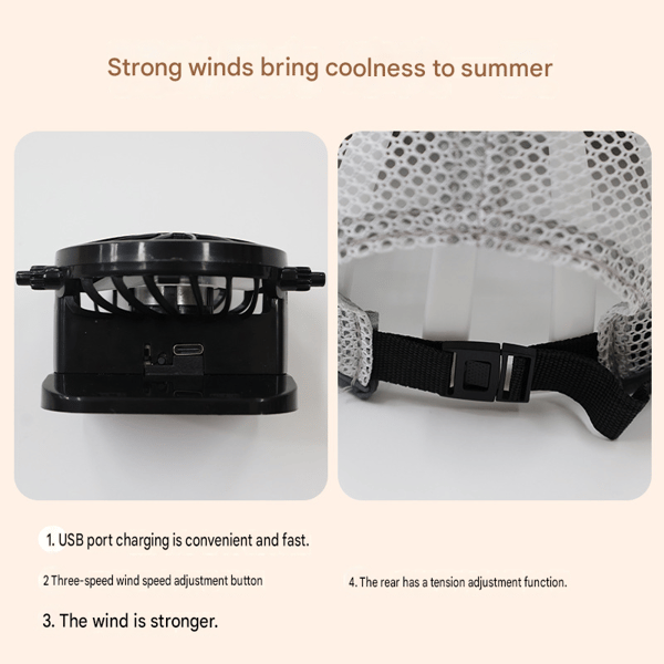 Unisex Sommer Solcelledrevet Ventilatorhat – Udendørs Mesh Solhat med Solcelleventilator Light gray 2500 mAh