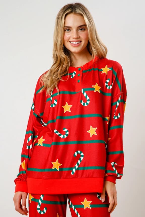 Julpyjamas för kvinnor, randig lounge-set med polkagrisar, julpyjamas-set röd red L
