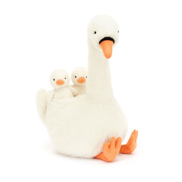 Fjer Svane Plysdyr, siddende højde 35 cm