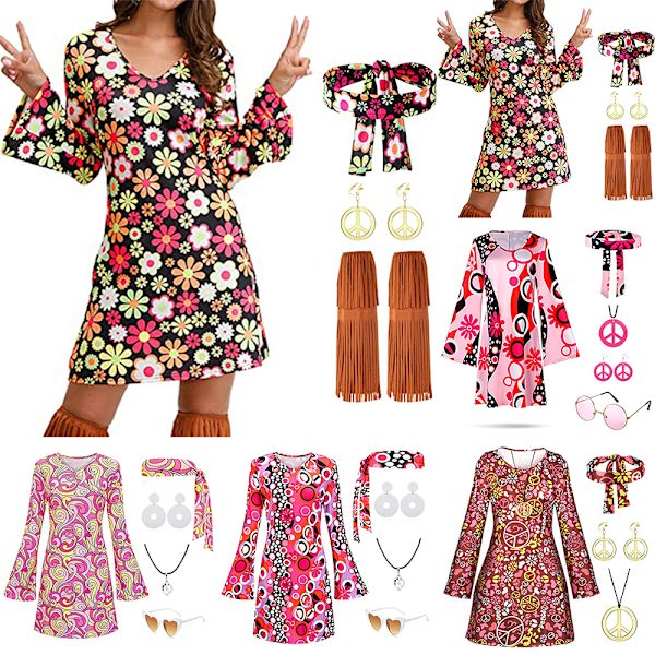 Naisten hippiasu Halloween-juhliin disco-asu tummanpunainen dark pink 3XL