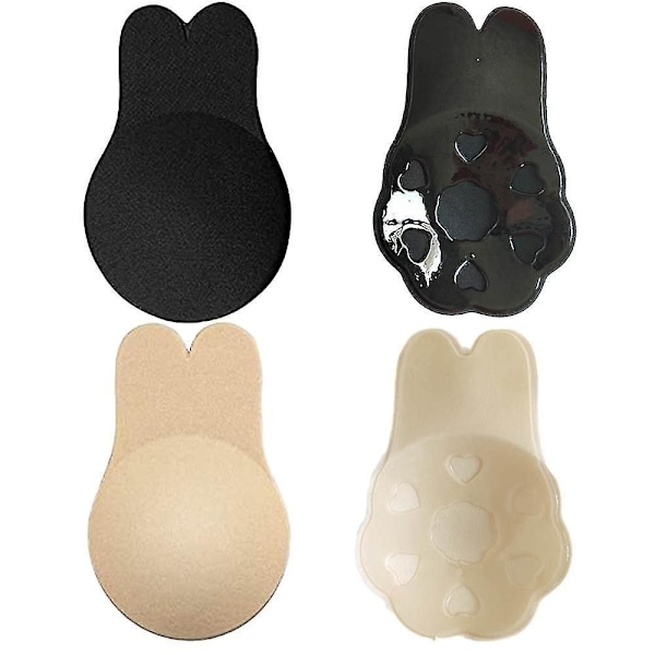Kroppstejp, Osynlig Axelbandslös Självhäftande BH-set för Kvinnor 2*Skin 2*Black