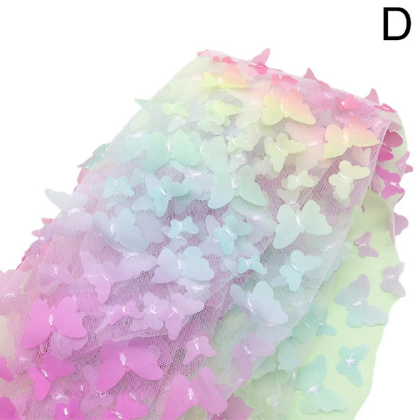 3D Fjäril Spets Tyg Gradient Rosa Blå Tyll Tyg Regnbåge Mesh Tyg Rainbow
