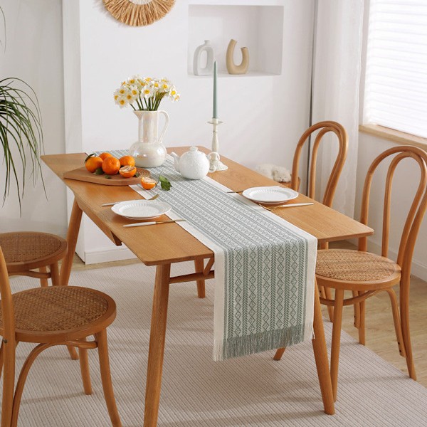 Håndlaget frynsete bordløper amerikansk jacquard bordløper duk bordduk kommodetrekk håndkle dekorativ støvtett duk Hjortedesign Deer 33*160CM