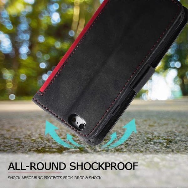 for iPhone 16e Etui Blokerende Tegnebog Stativ Læder Telefon Etui - WELLNGS Red