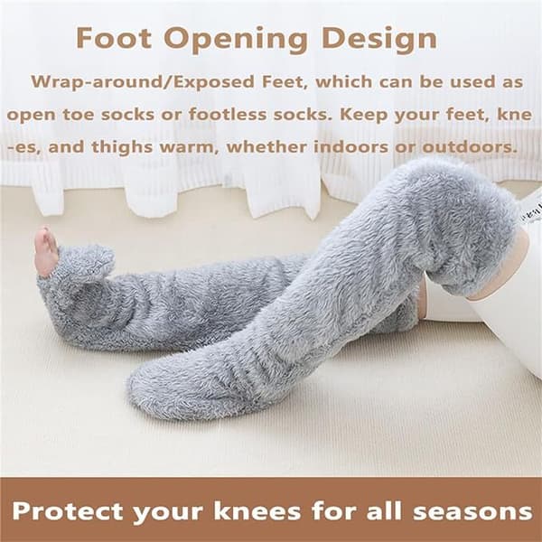 Koselige sokker, knestrømper, vinterstrømper for kvinner over kneet, fuzzy lange sokker Light Grey
