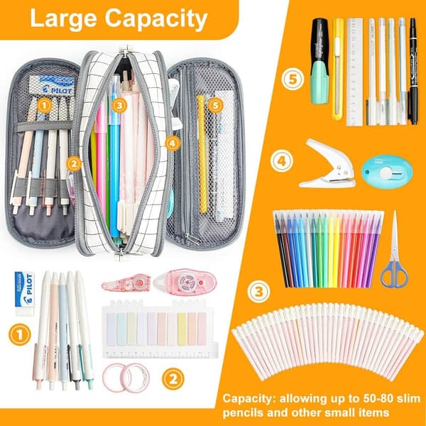 Pencil Case med stor kapacitet, taske, penholder, 3 rum Sc