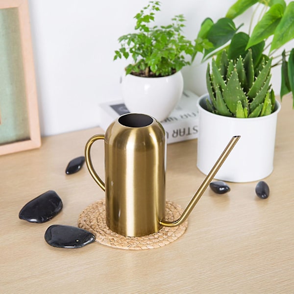 Vandkande i rustfrit stål - 1,5L metalkande med lang tud for at forhindre spild, perfekt til indendørs og udendørs planter Gold