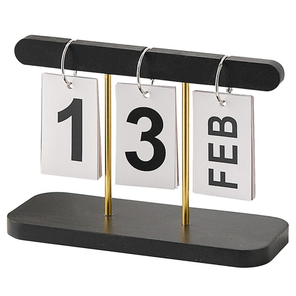 Träskrivbordskalender Perpetual Flip Calendar Vintage kalender skrivbordsdekorationstillbehör Black 20X14.5X8CM