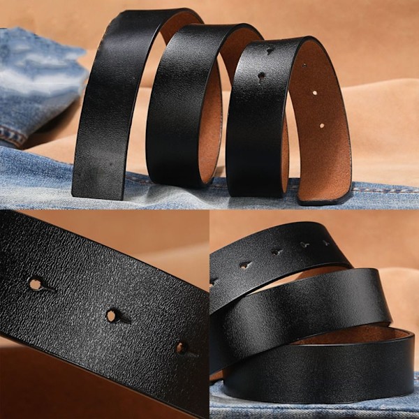 Äkta Läderbälte Utan Spänne 01 Black 3.3cm