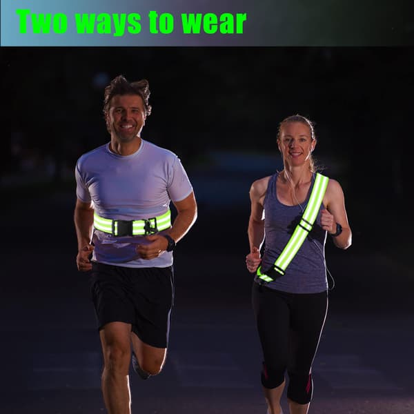2-pack Högvisande Reflexjacka & Justerbart Bälte för Nattsäkerhet, Cykling, Promenader, Reflexutrustning, Fluorescerande Fluorescent Green+Fluorescent Green