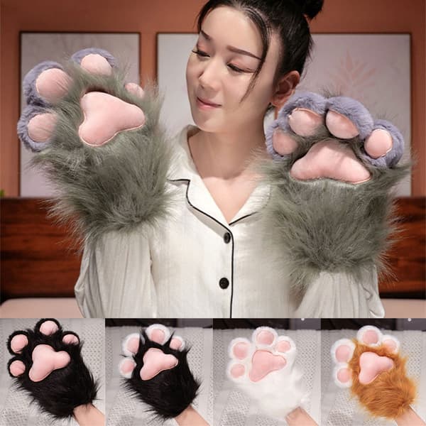 Søde Kattepote Vinterhandsker til Kvinder, Cosplay Varme Håndvarmere med Poteprint Design til Kvinder Sort Black 1pair