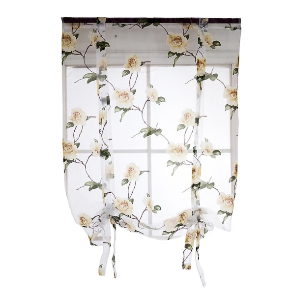 Blommig romersk gardin Semi ren fönsterskärm Sling Tie Persienner för vardagsrum Balkong Sovrum 1,4 X 1,6 m (gul) Yellow