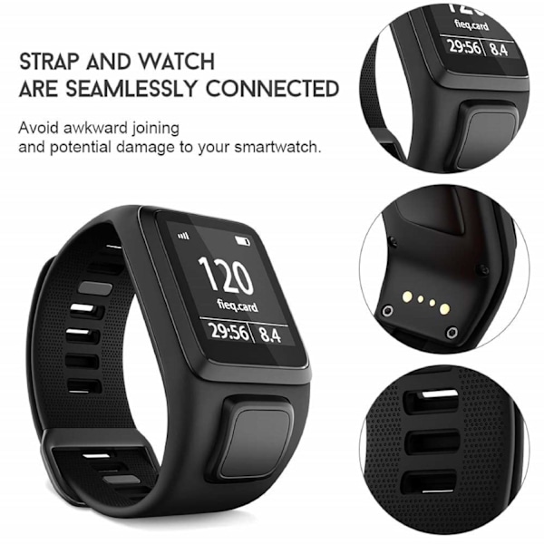 Urrem til TomTom Adventurer / Golfer / Runner / Spark m.m Svart Sort