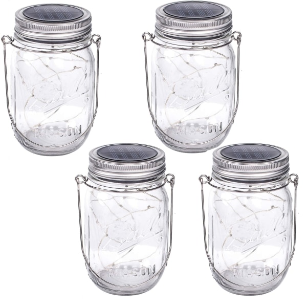 Solcelled Mason Jar Lys 4-pak Led Lyslenke Fe-Stjerne Glødelys Jar Lopp