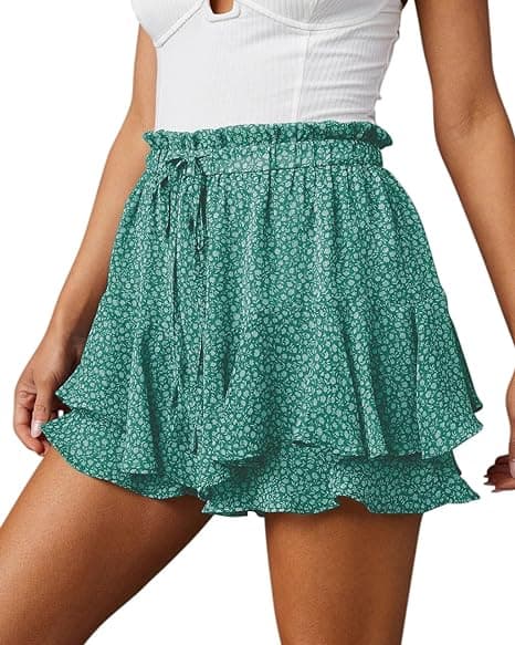 Flagrende shorts til kvinder afslappede boho blomsternederdele flæse miniskørter sommerfugleshorts grøn green M