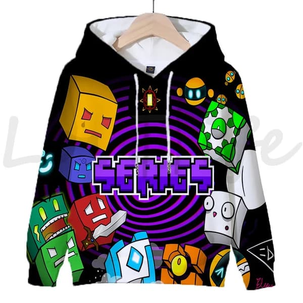 Angry Geometry Dash Hættetrøjer til børn, Tegneserie Spil Sweatshirts til børn, 3D Print Hættetrøje, Pullovers til piger og drenge Rød Red 150