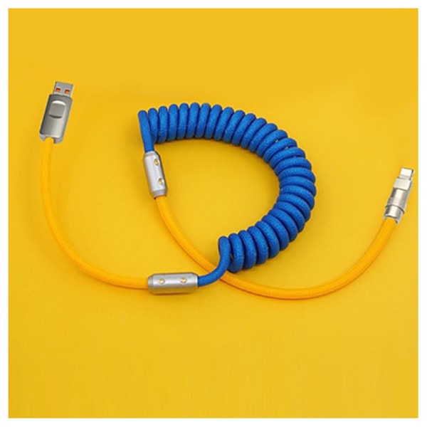 Coiled Lightnings Laddningskabel Lätt indragbar sladd för pekdator USB Type C 1.5M Blue and Yellow