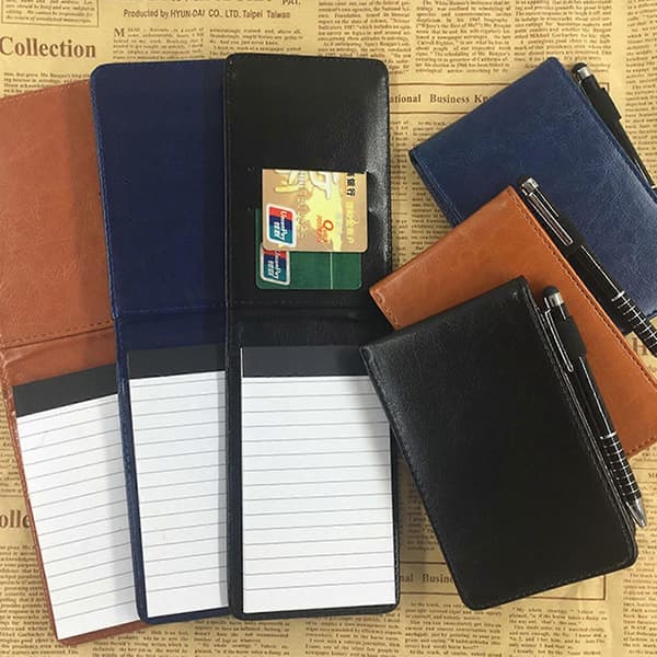 Notesblok A7 PU Læderomslag Stylus Pen Notesbog Til Arbejde Rejser Black and metal pen