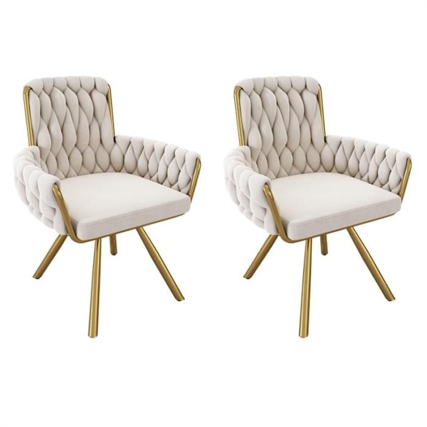 Snurrstol - 2-pack - Beige - Sammet - Armstöd - Fötter i Guldmetall Beige