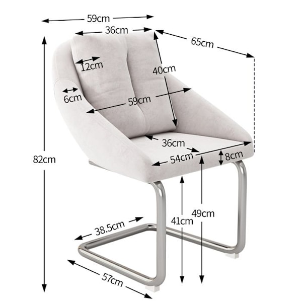 Set med 6 matstolar - sammetstyg - med kudde - ben i silverfärgad metall - Kontemporär - Beige Beige