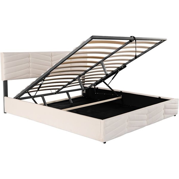 Säng för vuxna 180x200 cm - Förvaringslåda - Dubbel säng med ribbotten - Justerbar sänggavel - Beige sammet Beige