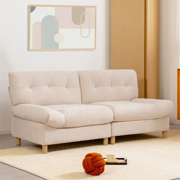 Soffa 2 Platser - Modern - Sammet - Beige - Ergonomisk - Muffad Ryggstöd Beige