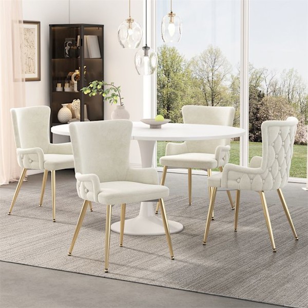 Samtida Matstolar - Set om 4 - Polstret Kökstol - Guldmetallben - Sammet - Beige Beige