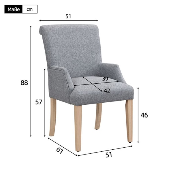 Set med 4 Matstolar, Kökstol i Linne, Klädd Sits, Ben i Massivt Trä, Grå Grå