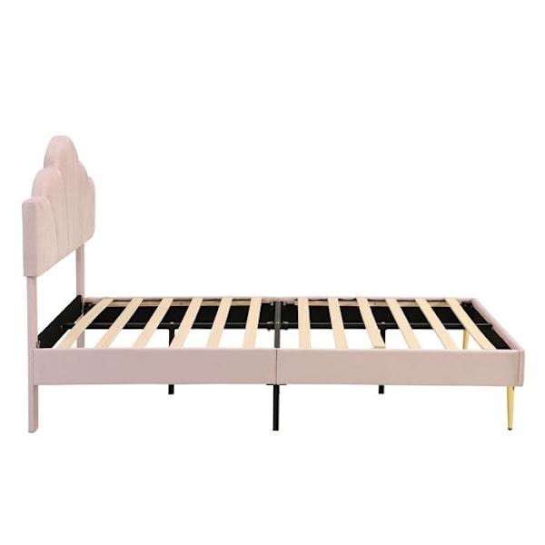 Säng med stoppad klädsel 140×200 cm dubbelsäng med ribbotten - Justerbar huvudgavel - Sammetstyg - Rosa Rosa